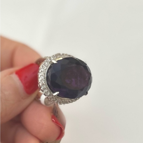 NWT JTV 25.CT Oval African Amethyst 2.50CTW White Zircon rhodium Over Sterling - Picture 6 of 9